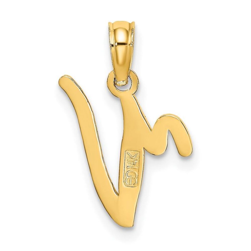 10k Yellow Gold Polished V Script Initial Charm - image 4